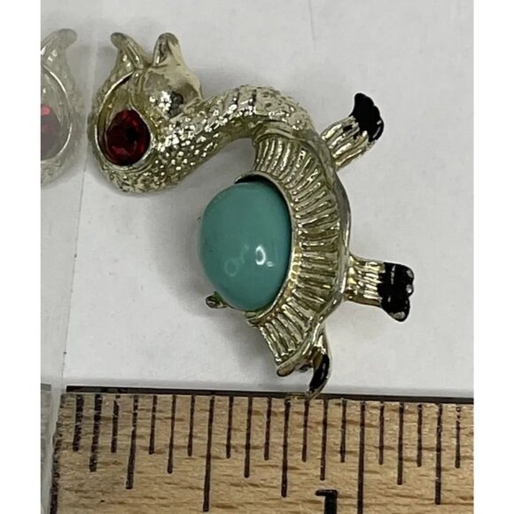 Vintage TURTLE BROOCH Pin Tortoise Rhinestone Cabochon Enamel Costume Jewelry - Picture 11 of 11